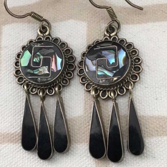 Vintage Sterling Abalone Earrings - Picture 2 of 5